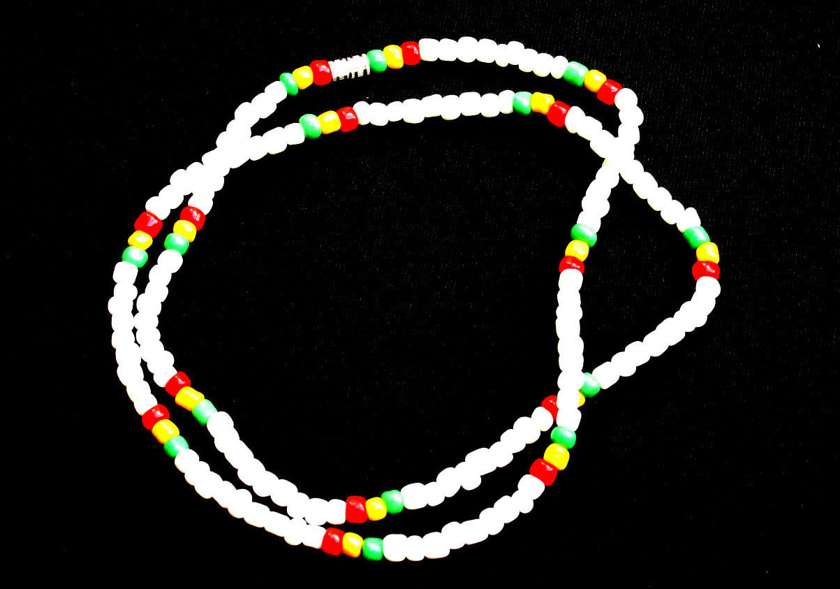 Rasta Colours and White Beads Necklace